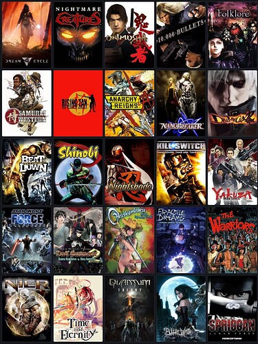 dream cycle, nightmare creatures, onimusha warlords, 10.000 bullets, folklore, samurai western, rising zan, anarchy reigns, nanobreaker, devil may cry 2, beat down fists of vengeance, shinobi, nightshade, kill switch, yakuza dead souls, the force unleashed, devil summoner 2, onechanbara, fragile dreams, the warriors, nier, time and eternity, quantum theory, bullet witch, spriggan lunar verse