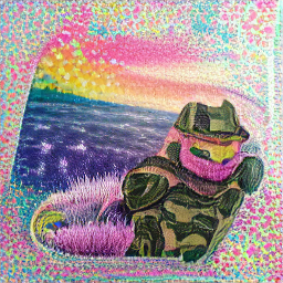 master chief in the style of Lisa Frank MSE VQGAN CLIP z quantize ViT-B32 vqgan_imagenet_f16_16384 772716201