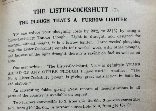 The Lister-Cockshutt, the plug that’s a furrow lighter